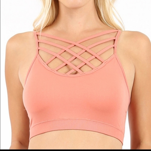 NEW! PLIS TRIPLE CRISS CROSS BRALETTE IN ASH ROSE SZ 2X/3 - Picture 2 of 3